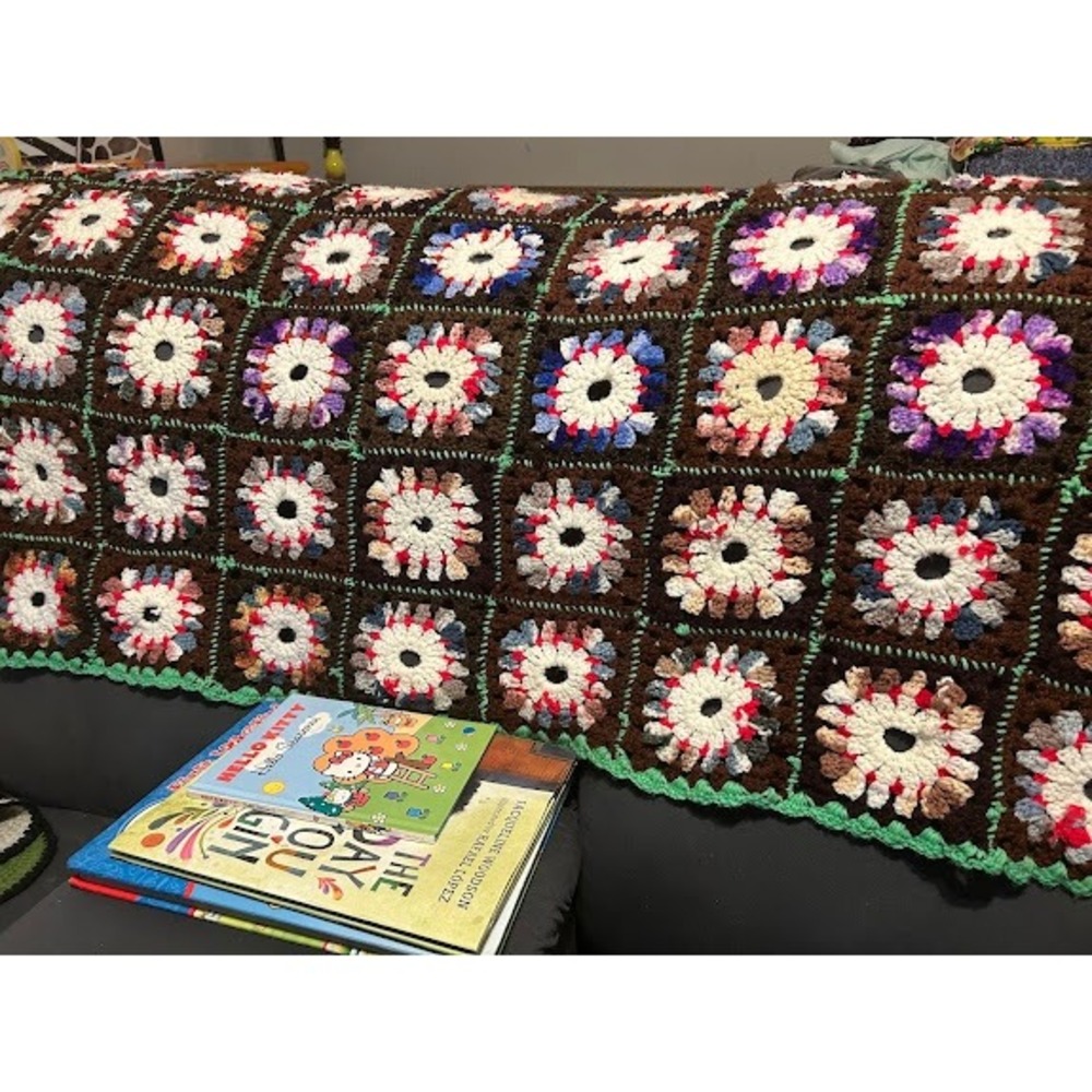 Handmade Crochet Granny Square Blanket Throw Brown Multi Color